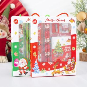 6pcs/set Serie de Navidad linda ruler ruler lápiz borrador de lápiz kit de papelería kit de papelería recompensas para niños regalos para niños