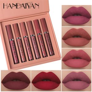 6 pièces/ensemble Handaiyan velours mat brillant à lèvres violet rouge terre nude pigment longue durée étanche liquide rouge à lèvres crème