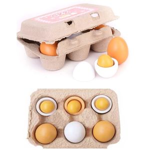 6pcs / set simulation œufs en bois cuisines jouent à la nourriture