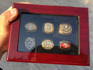 6pcs Sport Team Champions Championship Ring Set Avec Boîte En Bois Souvenir Hommes Fan Cadeau 2023