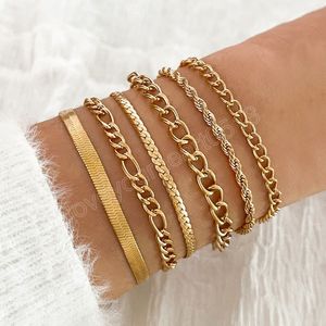 6Pcs Trendy Chain Bracelet Set For Women Gold Color Snake Link Chain Bracelets Bangles Female Fashion Jewelry Gift
