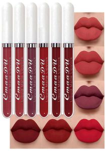 6 piezas Matte Liquid Lipstick Set Lip Gloss Cmaadu 24 horas de largo duración Red Dark Red8131014