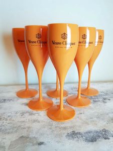 6x Veuve Clicquot acryl plastic champagne oranje fluiten wijnglazen 180ml