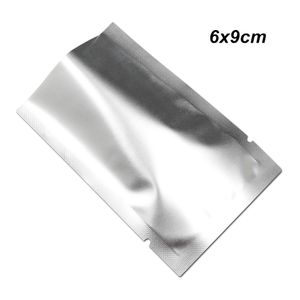 6x9 cm 200 Piezas Bolsas de papel de Mylar con parte superior abierta mate con muescas Paquetes de muestra de sellado térmico al vacío de plata Bolsa de almacenamiento de alimentos de papel de aluminio