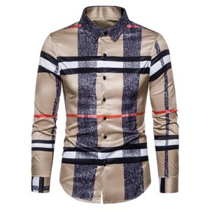 6xl 2022 Business Casual Plaid Shirt's Men's Formeal Workwear Marif Robe Slim Social Party Clothe