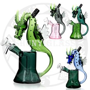 7.5''Dab rig Glass Bong humo pipa de agua pipa de agua plataformas petroleras chica bongs pipas de fumar Pterosaurio diseño reciclador tabaco al por mayor 14.4mm cuencos color mezclado