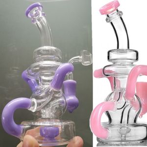 8 pulgadas Pink Jade Bong Bongs de agua de vidrio Dab Rigs Percolater Dab Rig Pipe Recycler 14 mm Tazón Fumar Hookah