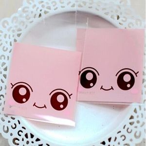 7*7cm sello autoadhesivo 800 unids/lote Rosa ojos grandes muñeca paquete de galletas bolsas para eventos galleta aperitivo postre horneado caramelo paquete bolsa