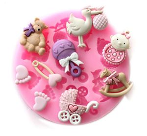 Moldes para hornear 3D Baby Horse Bear Molde de pastel de silicona Turn Sugar Cupcake Jelly Candy Chocolate Decoración 7.8 * 7.8 * 1 cm SN