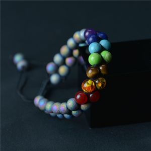 Doble capa 7 chakra piedra natural hebras muertas pulsera rocas de lava turquesa mujeres hombres pulseras brazaletes joyería de moda voluntad y arena