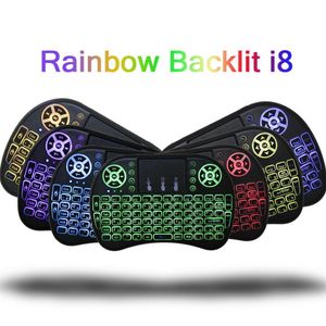 7 couleurs rétro-éclairé I8 Mini espagnol clavier sans fil souris 2 4ghz clavier USB pour ordinateur portable Smart TV anglais russe avec Touchpad318f