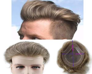 7 couleur Human Hair Toupee for Men Natural Straight Brown Light Remplacement de remplacement européen Remy Hair mâle Wig 10x88435078