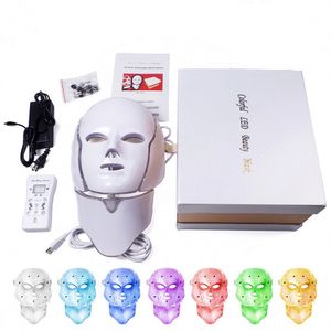 7 Colors LED Facial Mask With Neck Skin Rejuvenation Face Care Treatment Beauty Anti Acne Therapy Whitening Instrument DHL freeshipping