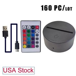 Lampe de nuit tactile multicolore, interrupteur moderne noir, câble USB, télécommande en acrylique 3D Led, Base assemblée usastar
