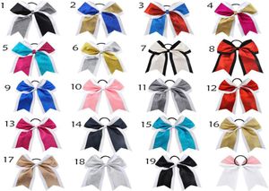 7 pulgadas grande soporte de cola de caballo brillo Cheer Ribbon Bows Grosgrain Cheerleading Bows Tie con banda elástica Girls Rubber Hair Band Be9271668