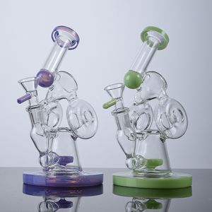 7 pulgadas Cachimbas pequeñas Reciclador doble Bongs de vidrio Purpel Verde Embriagador Tuberías de agua Sidecar Oil Rig Tubo doblado Donut Perc Dab Rigs XL320