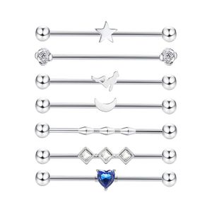 7 piezas 14G para Mujeres Hombres acero inoxidable Industrial Barbell pendiente cartílago pendientes cuerpo Piercing joyería