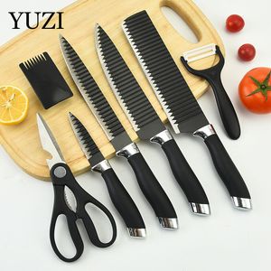 Juego de 7 piezas de cuchillos de cocina ondulados de cabeza eléctrica doble Juego completo de cuchillos pequeños para verduras y combinaciones de pelador