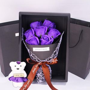 Caja de regalo de flor de jabón de 7 rosas Ramo pequeño Regalo de evento de San Valentín Regalos de Navidad Presente Flores decorativas lindas LLA7176