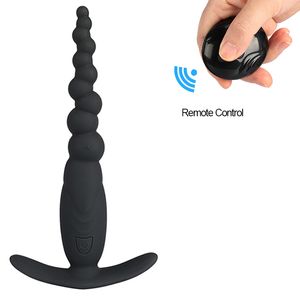 7 Velocidad Recargable Inalámbrico Remoto Anal Wave Beads Plug Vibrador Butt Plug G-spot Próstata Messager Anal Sex Toy Para Mujeres Hombres D18110904