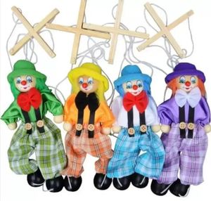 7 styles 25 cm drôle fête faveur vintage coloré tirer chaîne marionnette clown en bois marionnette artisanat activité conjointe poupée enfants enfants cadeaux en gros 826