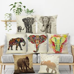 7 styles éléphant imprimé taie d'oreiller belle bande dessinée éléphants taie d'oreiller coloré animaux des prairies peint à la main décor éléphant housse de canapé Liene