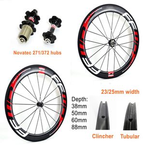 700C carbon rim 38 50 60 88mm depth 25mm width road carbon wheels clincher Tubular carbon wheelset with novatec 271 372 hubs237E