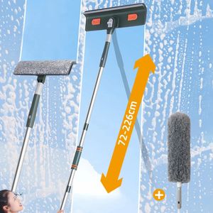 72226CM Extended Window Cleaning Tool Glass Cleaner Mop with Silicone Scraper Brush Household Tools 240123