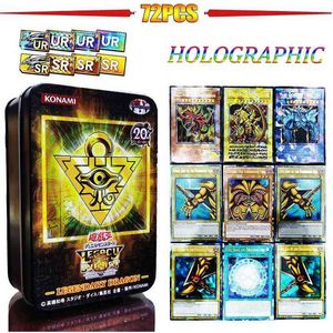 72 Uds. Yugioh con caja de lata Yu Gi Oh tarjetas holográficas en inglés Pro White Dragon Duel juego colección tarjeta niños juguete regalo G220311