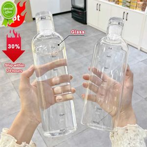 750ml Large Capacity Glass Water Bottle With Time Marker Cover For Water Drink Transparent Milk Juice Simple Cup Birthday Gift