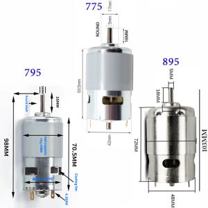 775 795 895 DC Motor 12-24V Alta velocidad Grandes motores Cojinete de rodamiento de bolas para el modelo de bricolaje