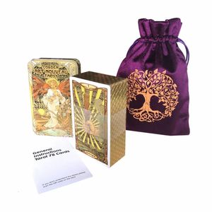 78Card Golden Art Nouveau Tarot Tin Box Gilded Edge Fate Divination Family Party Playing Card Game Tarot Card Free bag delivery 240202