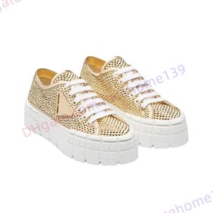 7A Designer Femmes chaussures Casual Chaussures Habillées Chaussures De Luxe En Cuir Cristal Glitter diamant gabardine baskets double roue Chaussures Plates Fond Épais Baskets En Gros