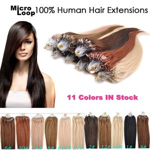 10 extensions de cheveux Micro Loop 0.5g / mèche 200s / lot Cheveux humains Remy brésiliens 16-24 pouces couleur 8 27 99J 613 60 rose