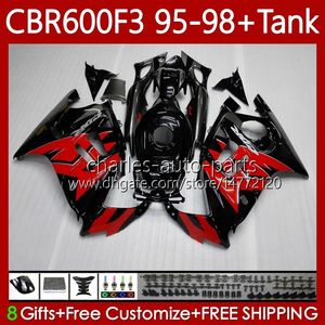 Corps + réservoir pour HONDA CBR 600F3 600 F3 CC 600FS 97 98 95 96 Carrosserie 64No.123 CBR600 FS CBR600F3 CBR600FS 1997 1998 1995 1996 CBR600-F3 600CC 95-98 Kit carénage rouge brillant