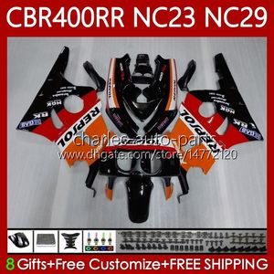 Kit de corps pour Honda 400CC CBR400 RR NC23 CBR 400 RR CC NC29 88-99 Bodywork 65No.0 CBR400RRR 88 89 90 91 92 93 CBR 400RR 1988 1988 1989 1990 1991 1993 Catériel OEM République Repsol Orange