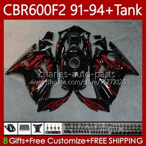 Corps + Réservoir Pour HONDA CBR 600F2 600 F2 CC 600FS 91 92 93 94 Carrosserie 63No.44 CBR600 FS CBR600F2 CBR600FS 1991 1992 1993 1994 CBR600-F2 600CC 91-94 Carénages Kit flammes rouges