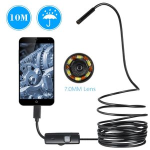 Cámara endoscópica de 7 mm USB Mini a prueba de agua 0.5-10M Cable duro y suave Tubo de serpiente Cámaras de boroscopio de inspección para Android Smartphone Loptop PC Notebook 6 LED