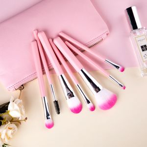 7pcs Maquillage professionnel Pinceaux rose maquillage Pinceau pour fard à paupières en poudre Cils brosse cosmétiques Sourcils Kit Tools avec un sac PU