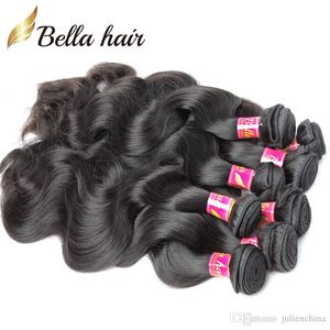 Extension vierge des cheveux humains brésiliens 10pcs Les paquets de cheveux du corps tissaient en gros de couleur noire naturelle 8-30 pouces Bellahair