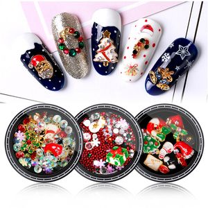 8 diseños calcetín de árbol de Navidad copo de nieve decoración de uñas aleación de Metal DIY 3D accesorios de diamantes de imitación para uñas herramientas de joyería