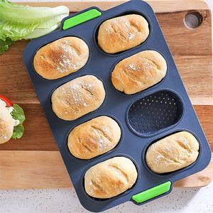 8 rejillas Inicio DIY Hornear Antiadherente Francés Silicona Hamburguesa Molde de pan resistente al calor Fácil liberación Buena flexibilidad Práctico 220721