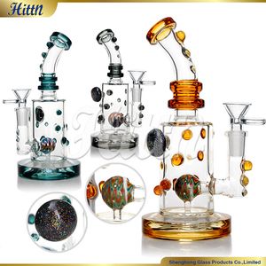 8 pulgadas de vidrio Bong Hookahs Dab Rig Ball Perc Bong Tubo de agua de vidrio de color americano con tazón de 14 mm Accesorios para fumar Plataforma de cuello doblado Venta caliente