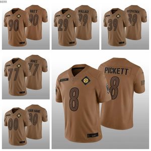 8 Kenny Pickett 90 T.J.Watt Pittsburgh''steelers''hombres Mujeres Jóvenes 39 Minkah Fitzpatrick 77 Jones 2023 Salute to Service Limited Football Jersey Wallace