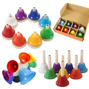 8-Note Hand Bell Children Music Toy Rainbow Percussion Instrument Set 8-Tone Bell Rotating Rattle Beginner Educational Toy Gift 240129