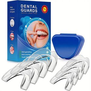 Lot de 8 protège-dents pour le meulage des dents, disponible en 2 tailles pour un meulage léger et lourd, moule personnalisé confortable pour le serrage la nuit, le bruxisme, le blanchiment du plateau.