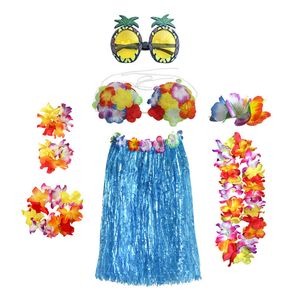 Kit d'accessoires de costume de jupe Hula Grass de 8 pièces de 31,5 pouces pour la fête Luau hawaïenne-danse