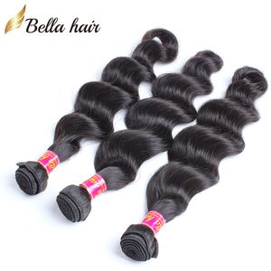 Extensions de tissage de trame de cheveux humains vierge péruvienne couleur naturelle faisceaux de cheveux vierges lâche vague profonde 3PCS Bellahair en vrac en gros