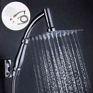 8" Stainless Steel Square Shower Head + Shower Arm + Stainless Steel Hose High Pressure Wall Mounted Rainfall Showerhead Set H1209