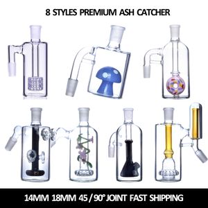 8 estilos bong ash catcher hookah venta al por mayor 14 mm 18 mm 45/90 grados junta accesorios de fumar de vidrio únicos